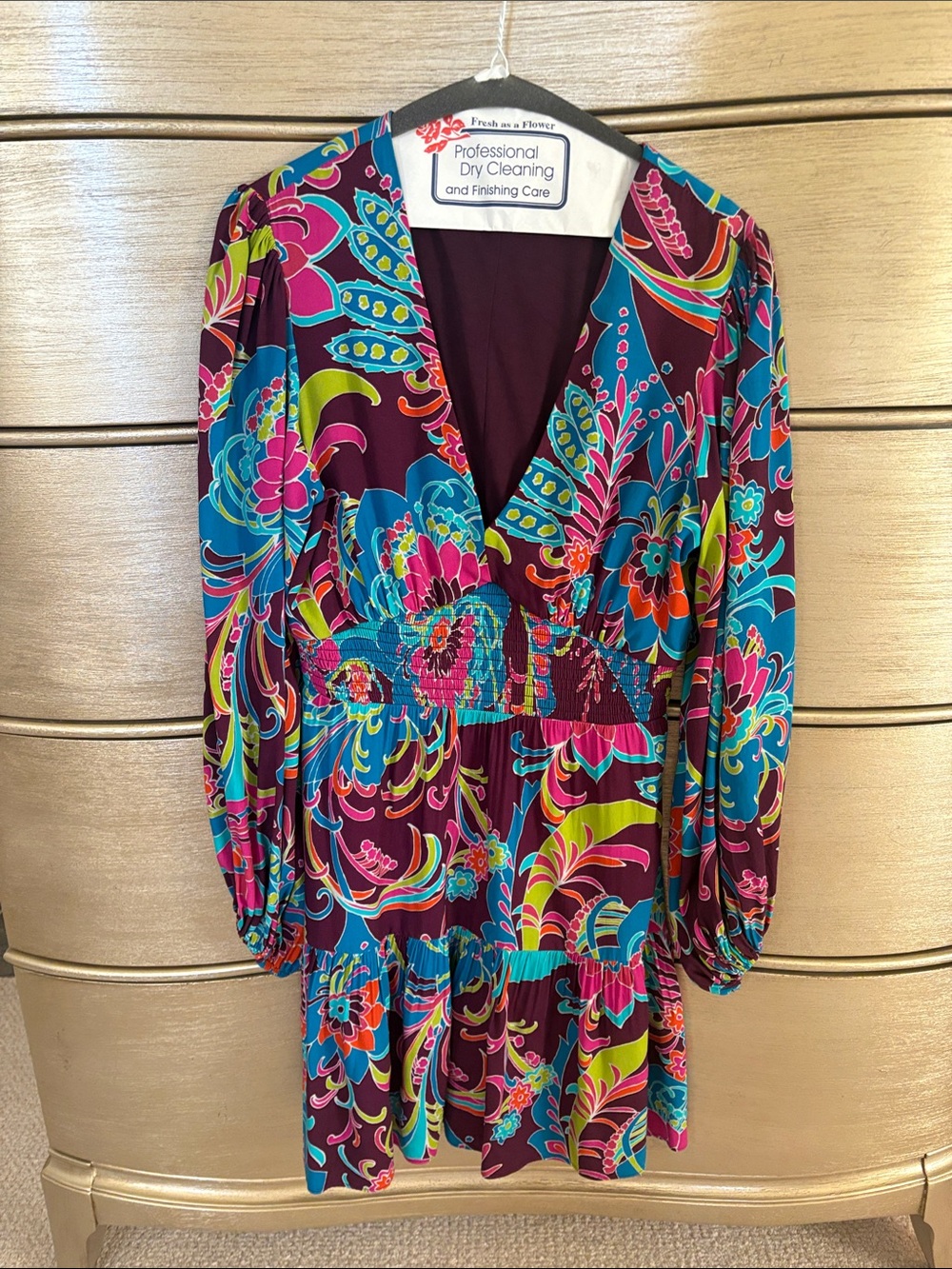 Long Sleeve Floral Print Mini Dress